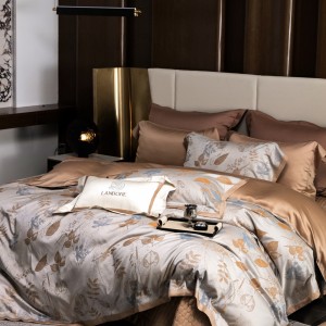 Tencel and long-staple cotton yarn-dyed jacquard brown quilted bedspread comforter cover bedding set