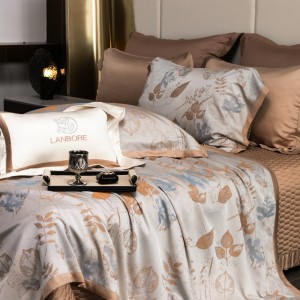 Tencel and long-staple cotton yarn-dyed jacquard brown quilted bedspread comforter cover bedding set