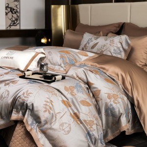 Tencel and long-staple cotton yarn-dyed jacquard brown quilted bedspread comforter cover bedding set