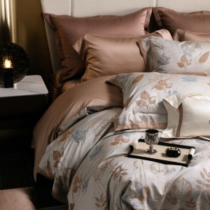 Tencel and long-staple cotton yarn-dyed jacquard brown quilted bedspread comforter cover bedding set