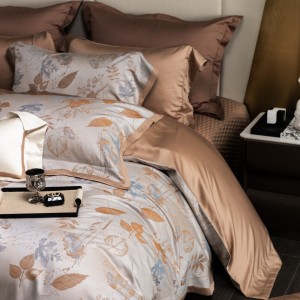 Tencel and long-staple cotton yarn-dyed jacquard brown quilted bedspread comforter cover bedding set