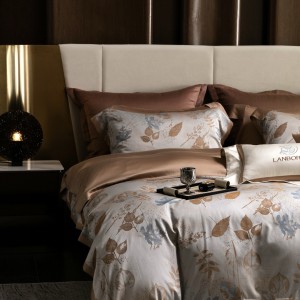 Tencel and long-staple cotton yarn-dyed jacquard brown quilted bedspread comforter cover bedding set