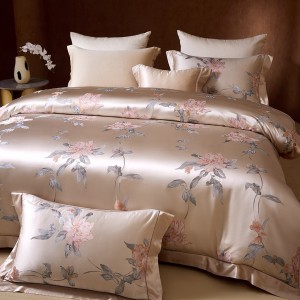 100% heavy weight mulberry silk yarn-dyed jacquard luxury bedroom home textile pink bedding set