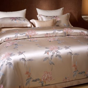 100% heavy weight mulberry silk yarn-dyed jacquard luxury bedroom home textile pink bedding set