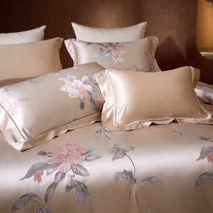 100% heavy weight mulberry silk yarn-dyed jacquard luxury bedroom home textile pink bedding set