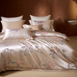 100% heavy weight mulberry silk yarn-dyed jacquard luxury bedroom home textile pink bedding set