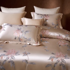 100% heavy weight mulberry silk yarn-dyed jacquard luxury bedroom home textile pink bedding set