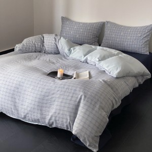 Double yarn home textiles blue embroidery duvet cover premium bedding set