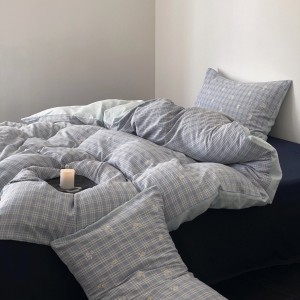 Double yarn home textiles blue embroidery duvet cover premium bedding set