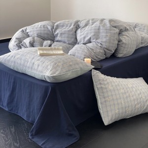 Double yarn home textiles blue embroidery duvet cover premium bedding set