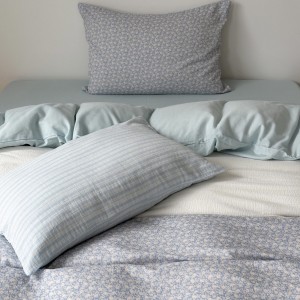 Blue geometric printing duvet cover double yarn bedding set wholesaler