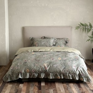 Luxury plant digital printing sanding bed sheet grey lyocell cotton bedding set