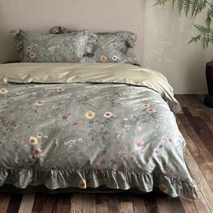 Luxury plant digital printing sanding bed sheet grey lyocell cotton bedding set