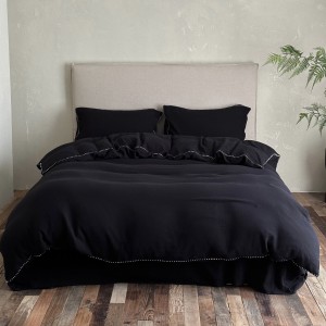 High grade solid color double yarn duvet cover black bed sheet queen king size bedding set