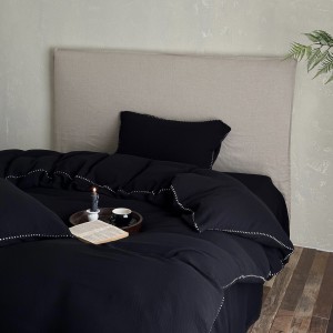 High grade solid color double yarn duvet cover black bed sheet queen king size bedding set