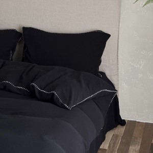 High grade solid color double yarn duvet cover black bed sheet queen king size bedding set