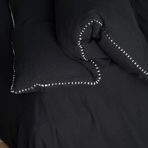 High grade solid color double yarn duvet cover black bed sheet queen king size bedding set