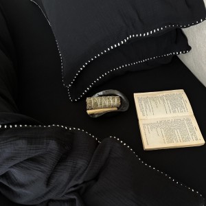 High grade solid color double yarn duvet cover black bed sheet queen king size bedding set