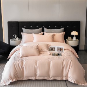 Hot selling embroidery duvet cover set pink 4 pcs cotton bedding set