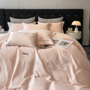 Hot selling embroidery duvet cover set pink 4 pcs cotton bedding set