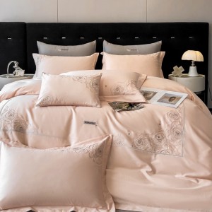 Hot selling embroidery duvet cover set pink 4 pcs cotton bedding set