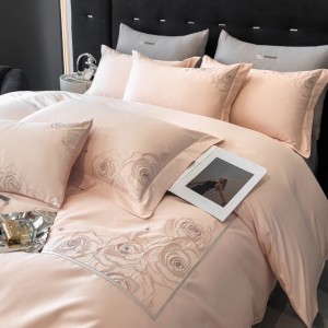 Hot selling embroidery duvet cover set pink 4 pcs cotton bedding set