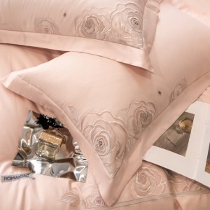 Hot selling embroidery duvet cover set pink 4 pcs cotton bedding set