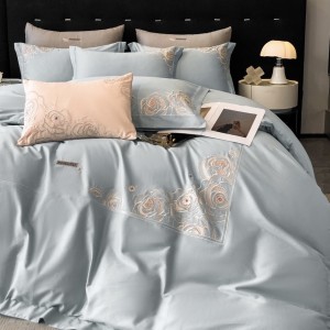 Hot selling embroidery duvet cover set pink 4 pcs cotton bedding set