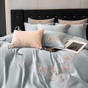 Hot selling embroidery duvet cover set pink 4 pcs cotton bedding set