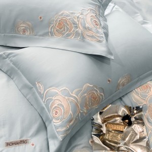 Hot selling embroidery duvet cover set pink 4 pcs cotton bedding set