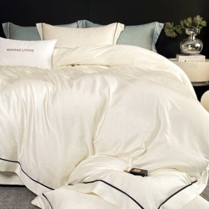 Luxury 4 pcs jacquard duvet cover white lyocell cotton bedding set supplier