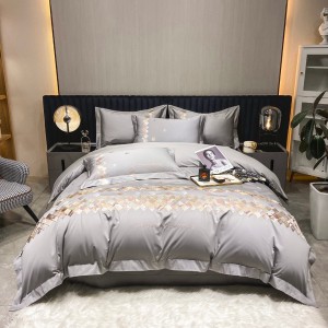 Grey embroidery 4 pcs home textiles 100s long staple cotton bedding set