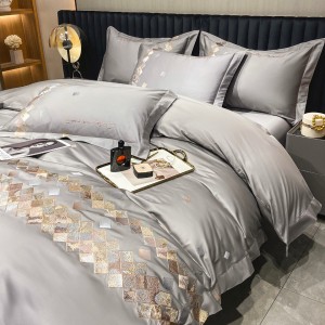 Grey embroidery 4 pcs home textiles 100s long staple cotton bedding set