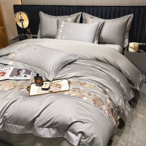 Grey embroidery 4 pcs home textiles 100s long staple cotton bedding set