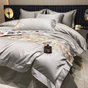 Grey embroidery 4 pcs home textiles 100s long staple cotton bedding set