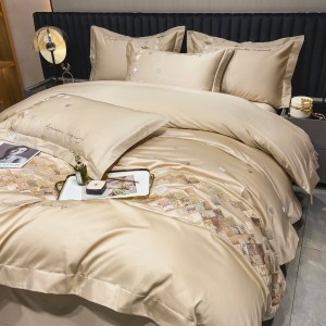 Grey embroidery 4 pcs home textiles 100s long staple cotton bedding set