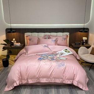 Premium quality pink long staple cotton embroidery duvet cover queen king size bedding set supplier