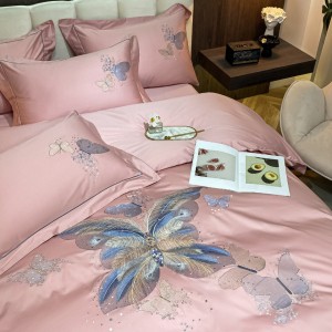 Premium quality pink long staple cotton embroidery duvet cover queen king size bedding set supplier