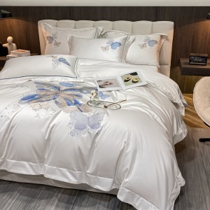 Premium quality pink long staple cotton embroidery duvet cover queen king size bedding set supplier