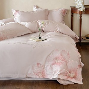 Luxury 4 pcs embroidery home textiles pink bed sheet long staple cotton bedding set