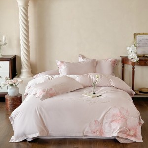 Luxury 4 pcs embroidery home textiles pink bed sheet long staple cotton bedding set