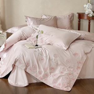 ODM/OEM queen king size bed sheet pink embroidery duvet cover cotton bedding set supplier