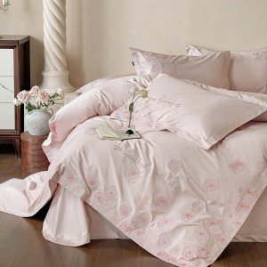 ODM/OEM queen king size bed sheet pink embroidery duvet cover cotton bedding set supplier