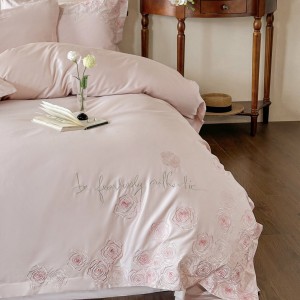 ODM/OEM queen king size bed sheet pink embroidery duvet cover cotton bedding set supplier