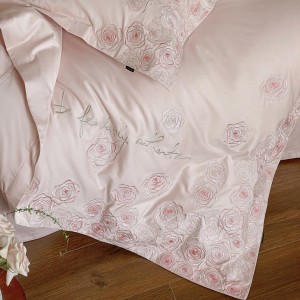 ODM/OEM queen king size bed sheet pink embroidery duvet cover cotton bedding set supplier