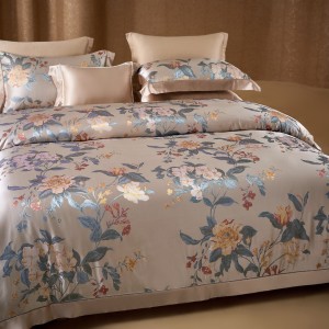 Heavy yarn-dyed jacquard 100% mulberry silk bed sheets bedding set