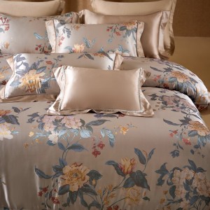 Heavy yarn-dyed jacquard 100% mulberry silk bed sheets bedding set