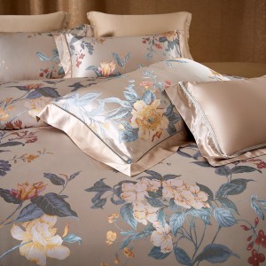 Heavy yarn-dyed jacquard 100% mulberry silk bed sheets bedding set