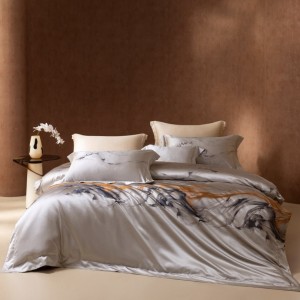 Premium silver 100% mulberry silk yarn-dyed jacquard comforter cover bed sheets four-pieces bedding set