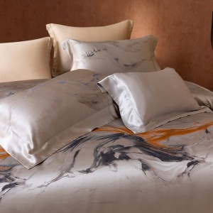 Premium silver 100% mulberry silk yarn-dyed jacquard comforter cover bed sheets four-pieces bedding set